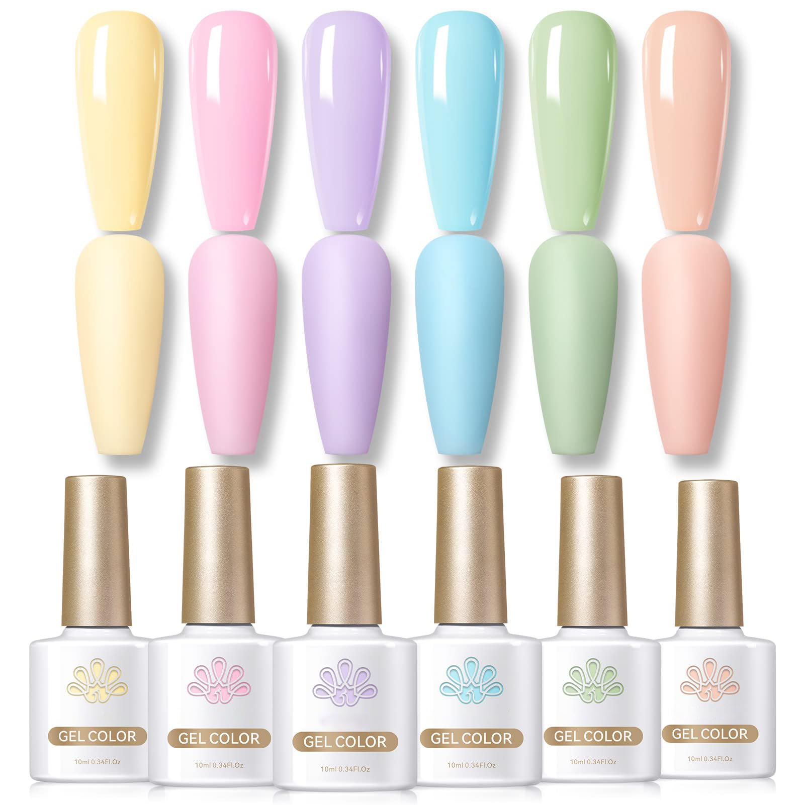 TERRIFI Gel Nail Polish Set 6PCS, Pastel Spring Summer Gel Polish Macaron Candy Sweet Color Gel Polish Easter Soft Pink Yellow Purple Blue Green Colors Collection Nail Art Gift Box 10ML