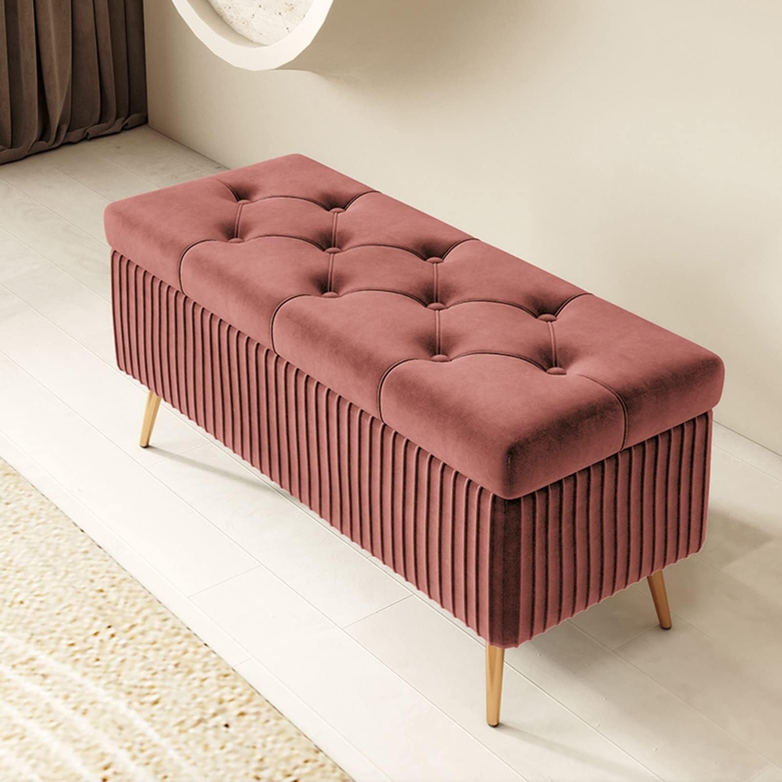 LMMIAOZ 2-in-1 Footrest & Shoe Bench with Storage, Upholstered Foam Padded Ottoman, Sturdy Metal Legs, Large Storage Stool for Bedside, Stylish Color 6