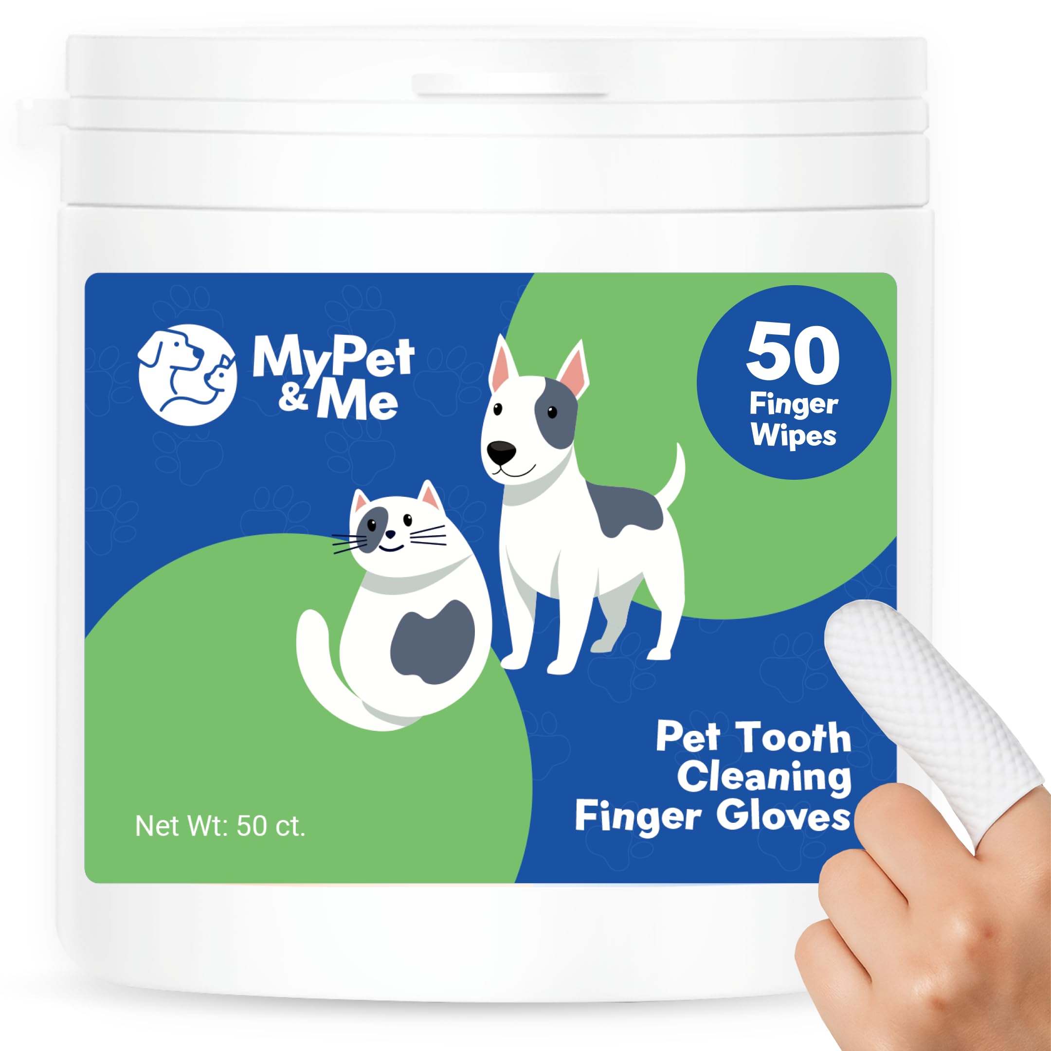 MyPet&Me Dog Dental Wipes, 50 Count - Disposable Finger Tooth Wipes for Dogs and Cats, Textured No-Rinse Cloths for Teeth and Gums, Fits Most Fingers, Travel-Friendly