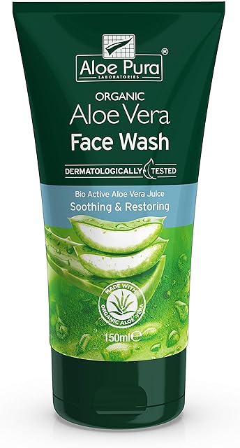 Organic Aloe Vera Face Wash, Natural, Vegan, Cruelty Free, Paraben & SLS Free, Dermatologically Tested, Soothing, 150ml, Aloe Pura
