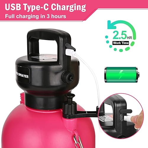 Miniatura 7 de Pulverizador de jardín de 1.35 galones5 litros con mango recargable USB, rociador de malezas con 3 boquillas de niebla, rociador eléctrico portátil