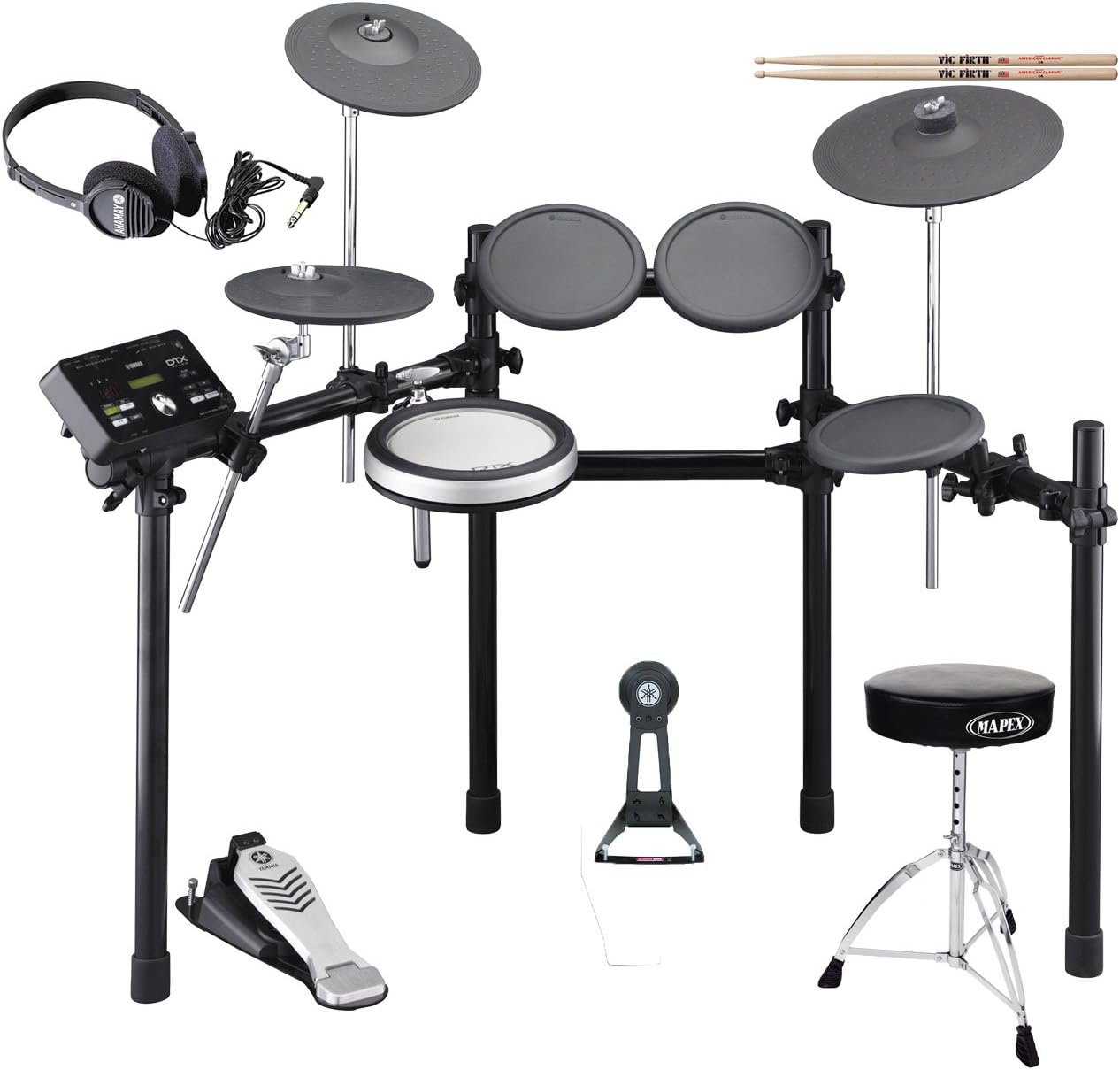 Yamaha DTX522K Electronic Drum Set(Drum Pedal not included) with Throne,Drum Sticks and Stereo Headphone