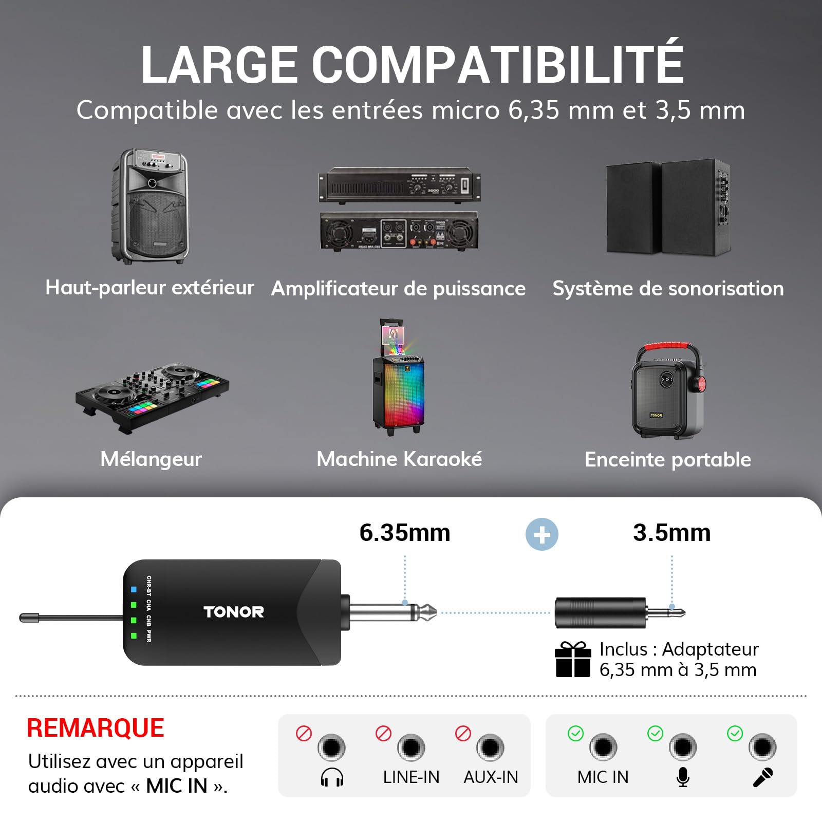 TONOR Micro sans Fil Professionnel, Système de Microphone Rechargeable Bluetooth, Micro Dynamique en Métal UHF 2x25 pour Karaoké, Eglise, Chant, Mariage, Réunion, Appairage Automatique, 100 M, TW720