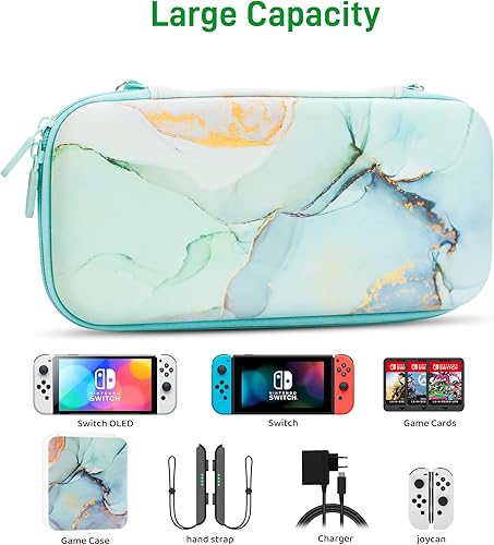 Miniatura 5 de CONSOLEARMOR Marble Portable Travel Carrying Bag Compatible with Nintendo SwitchOLED, Travel Storage Hard Shell Cover with 10 Game Card Slot for