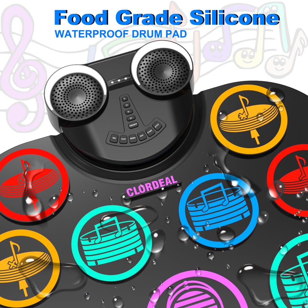 Schlagzeug Elektronisch, 9-Pad Digitales E Drum Set mit Lautsprechern/Kopfhöreranschluss, Tragbares Elektro Schlagzeug Kinder mit Bluetooth MIDI für Anfänger, 10 Stunden Laufzeit
