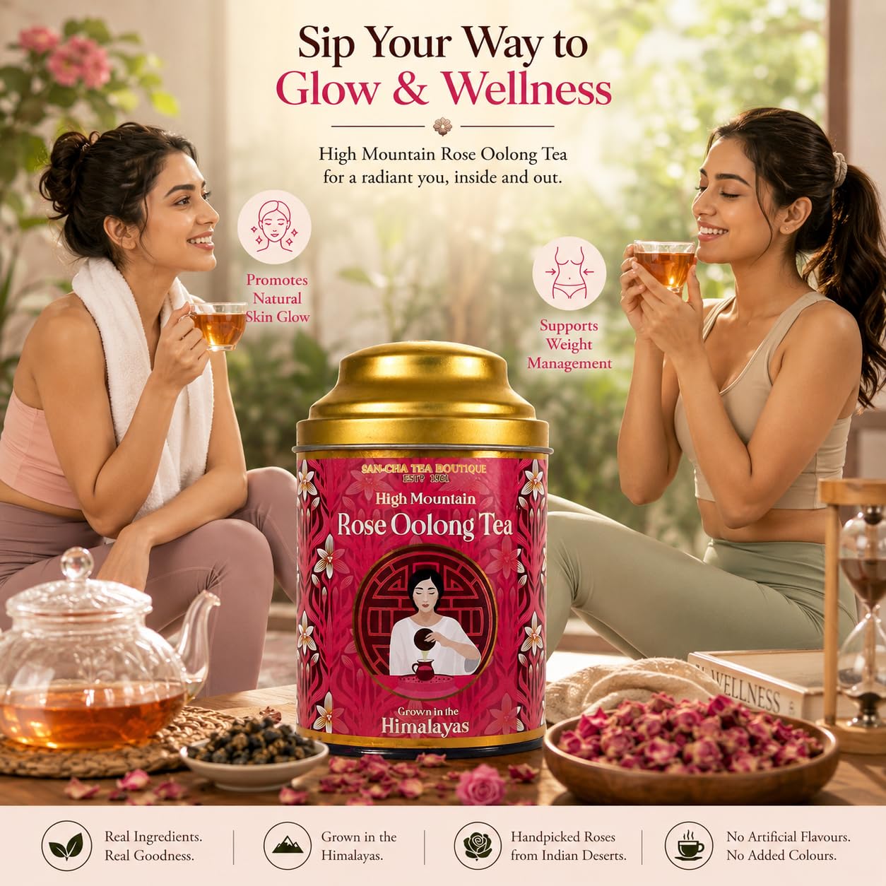 SAN-CHA Tea Boutique | Rose Oolong Tea | Semi-Fermented Himalayan Loose Leaf Tea | 50g | Sweet Floral Aroma | Since 1981 2