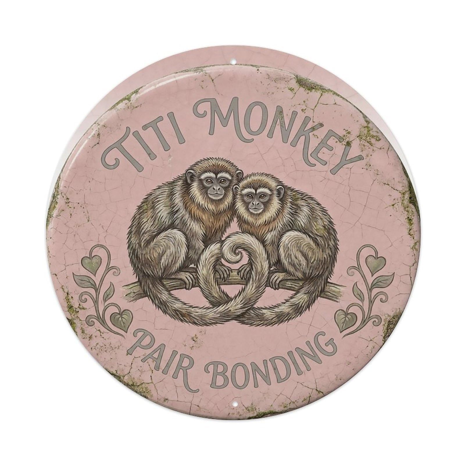 Cxhjca 8X8inch(20X20cm) Titi Monkey Pair Bonding Metal Tin Sign