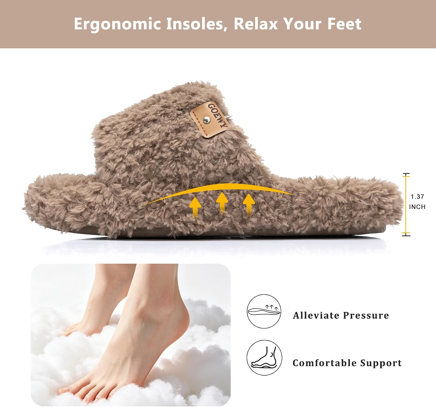 GOEWY Fuzzy Womens Slippers with Memory Foam,Open Toe House Shoes Indoor