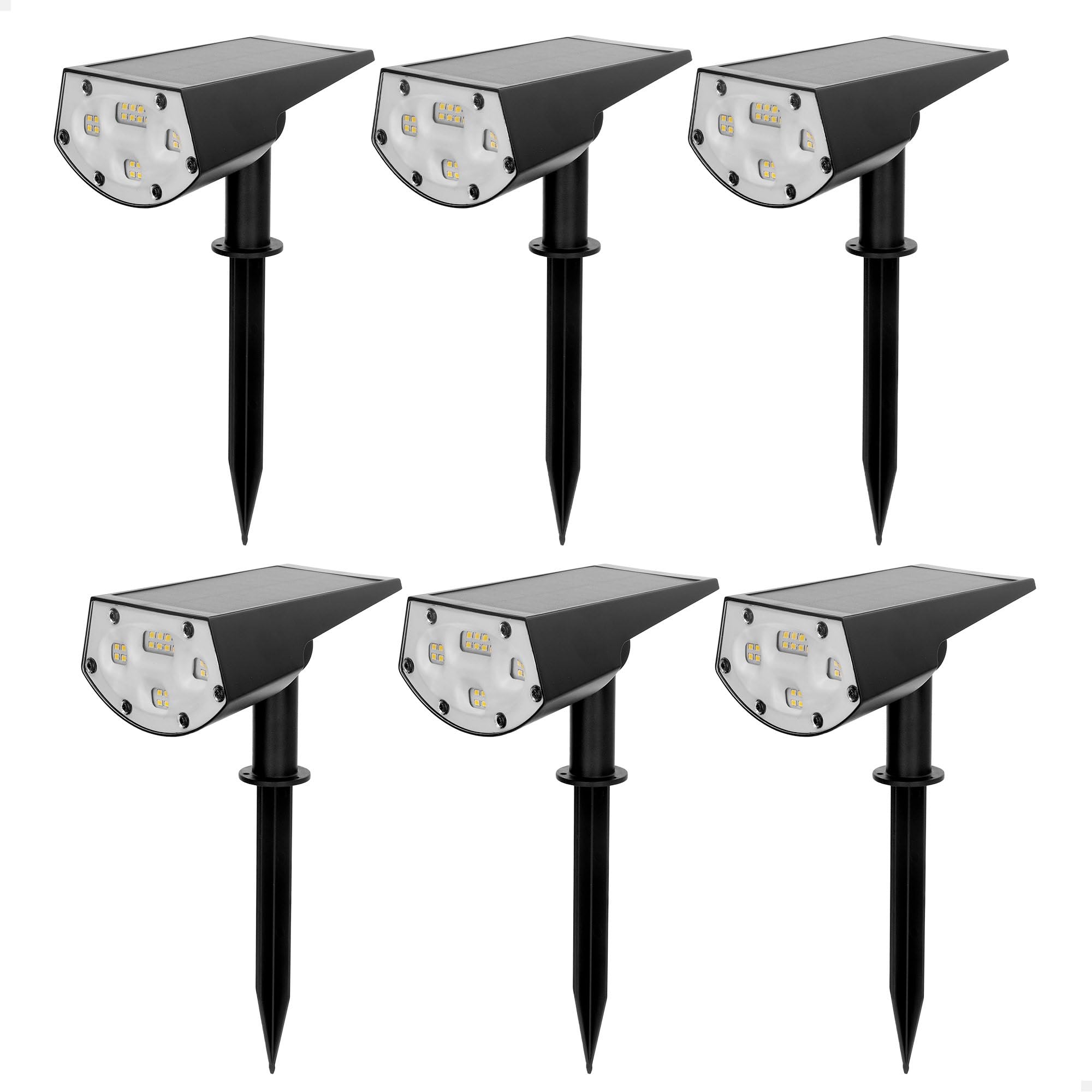 AKTIVE 6 balizas solares LED 2 en 1, Luz cálida 5-10 lúmenes, Con estaca o montaje en pared, Sin cables, Resistentes al agua, Alcance 1-2 m, Autonomía hasta 8 h, Iluminación jardín y terraza (61585)