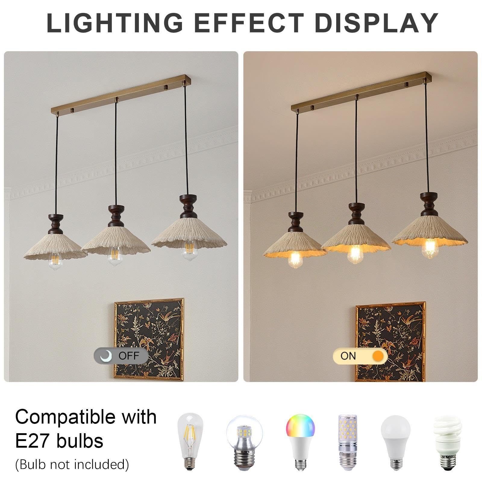 Jadssox Lámpara de techo de hormigón 3 luces colgante de racimo madera