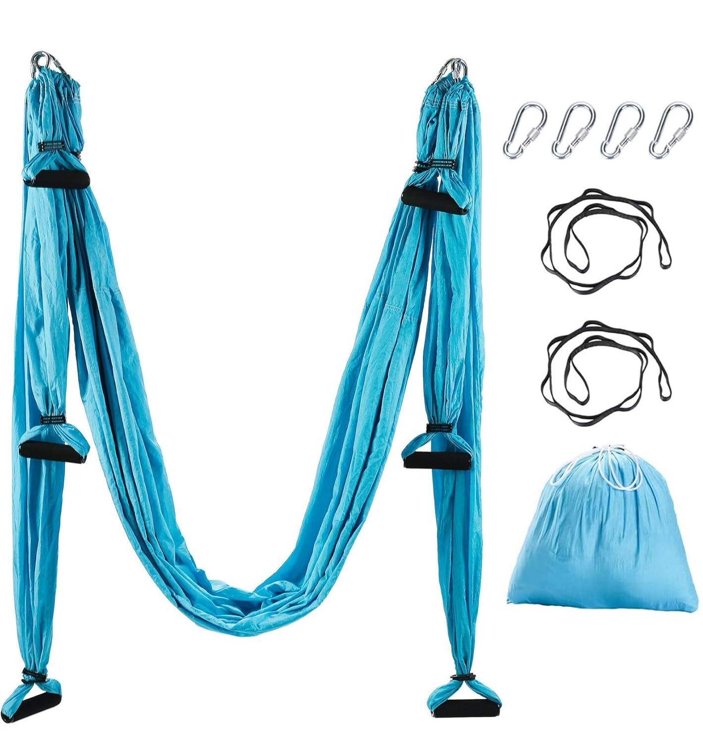Kobo Aerial Yoga Swing Sling Strong Yoga Hammock Kit Set Trapeze Inversion Equipment Include 2 Extensions Straps, 4 Carabiners, 6 Handles Sturdy Doouble Layered Polyester Taffeta Material-image-19