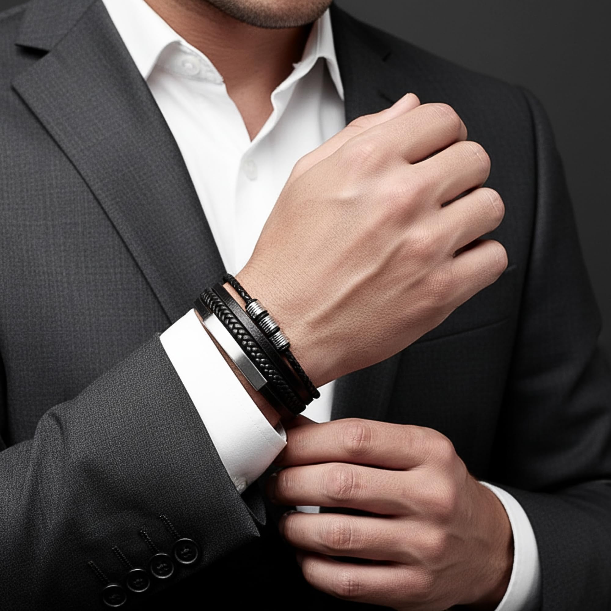 UNIQAL - Bracelet en cuir personnalisé avec gravure « SHAPE » pour homme et femme - Fermeture magnétique - Fabriqué à la main en Allemagne