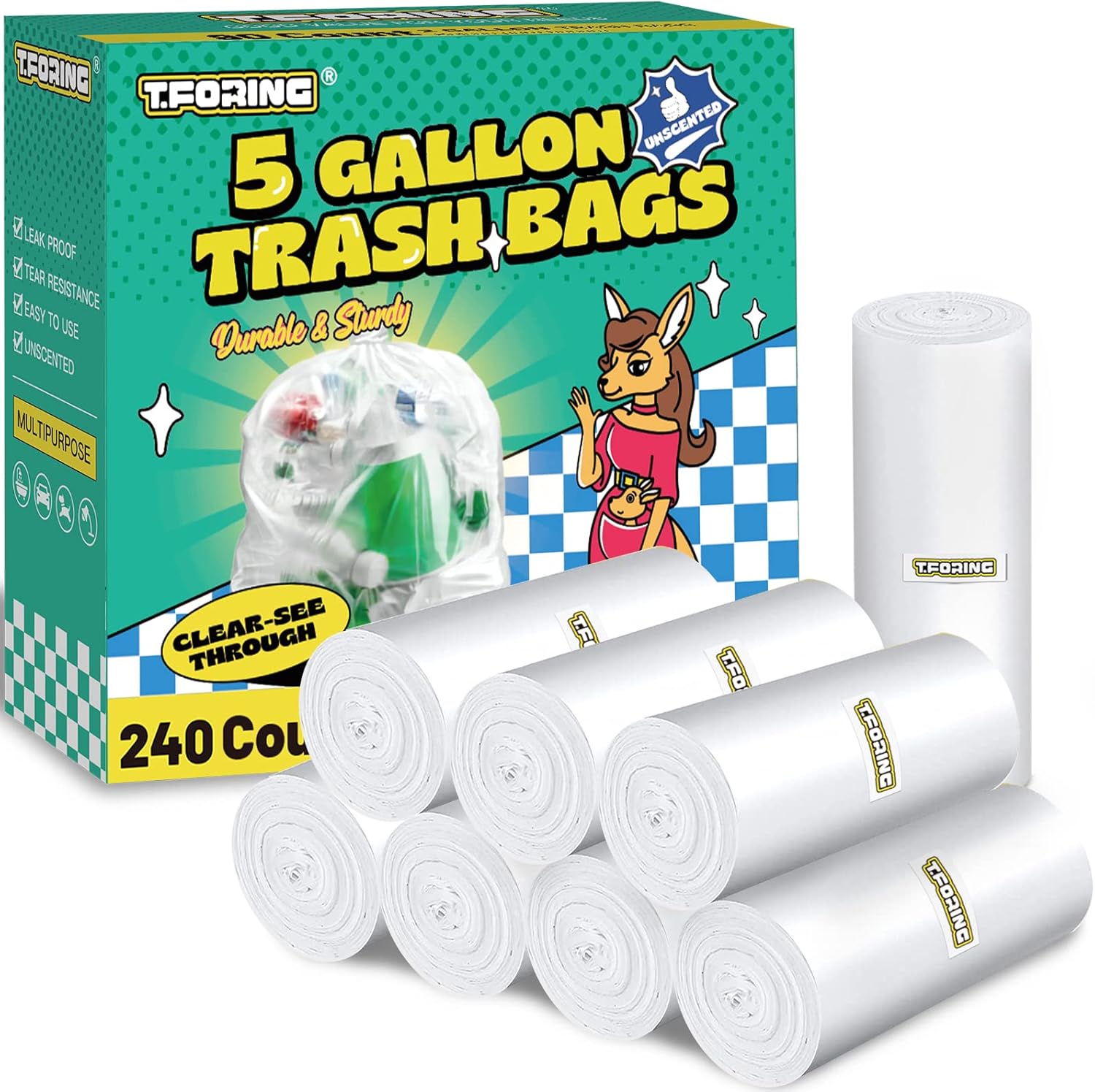 T.FORING Small Trash Bags 5 Gallon 240 Count Clear