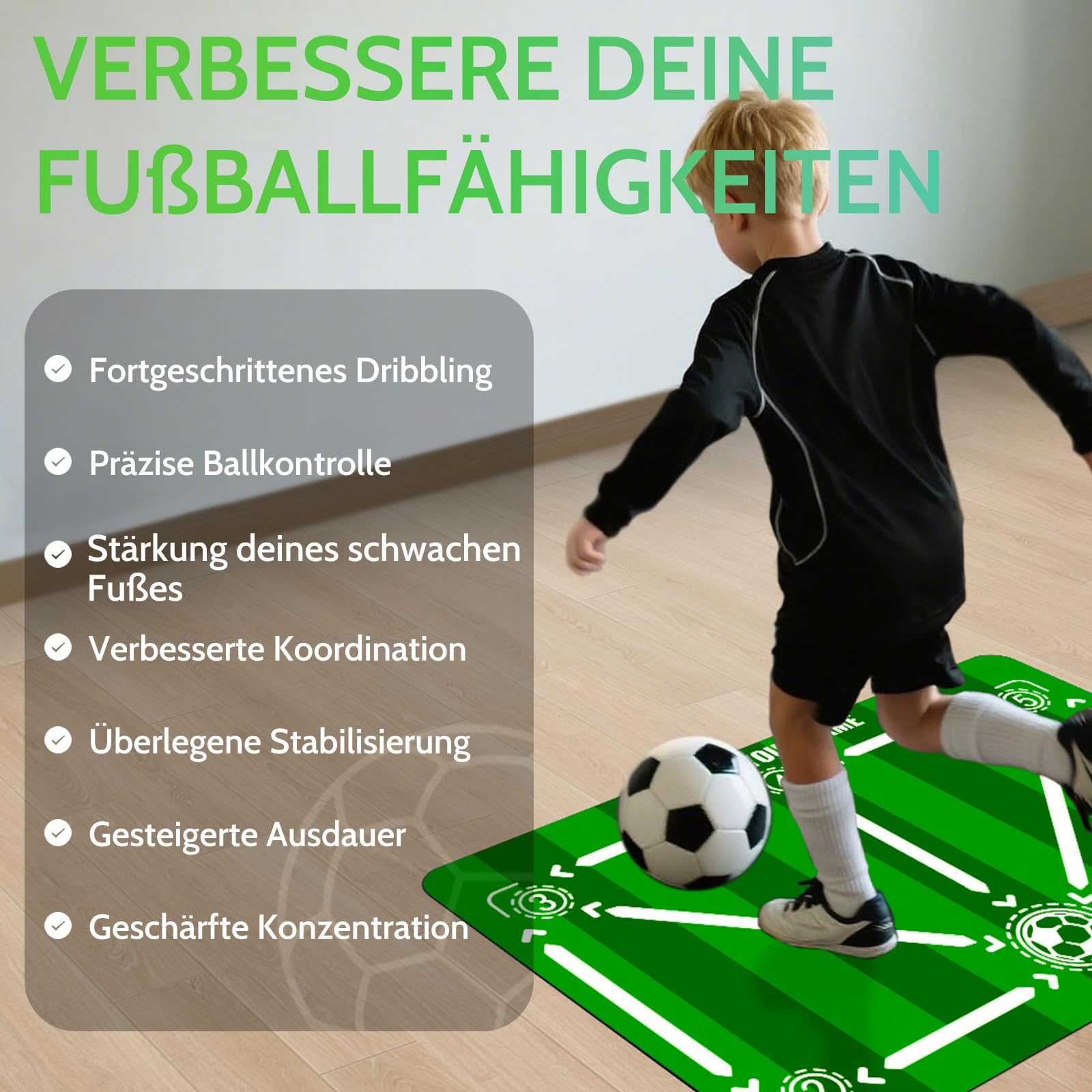 Fussball Matte Mit Fussballtrainer 90x60cm Rutschfest Silent Fussballmatte Training Kinder – Trainingsmatte Für Ballkontrolle & Schritt-übungen Stoßdämpfende Fußball Trainingsmatte Trainingszubehör