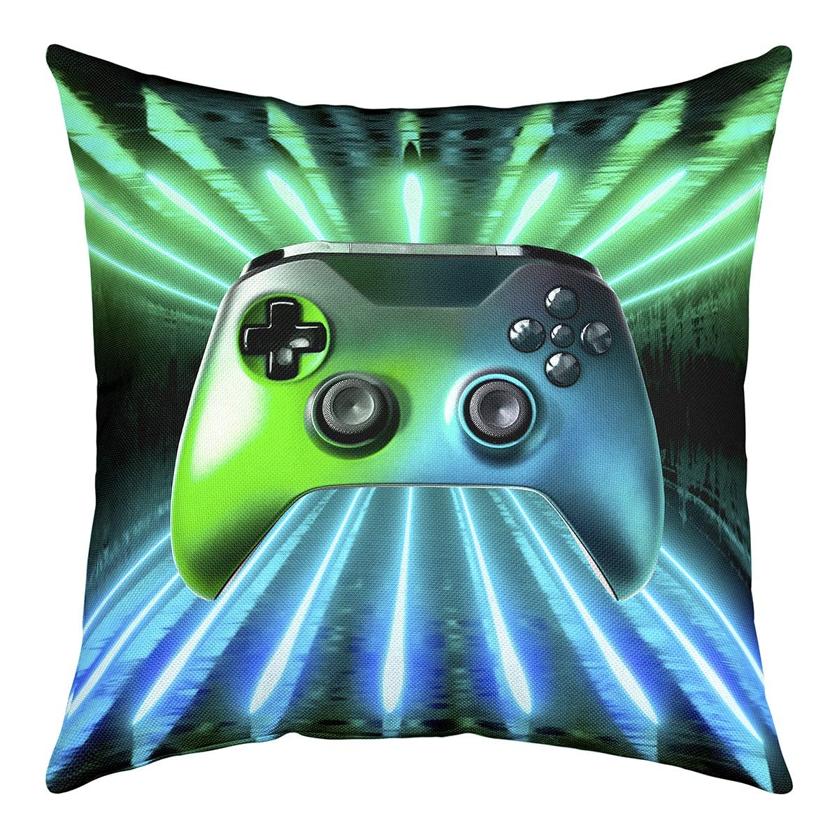 Green Blue Gamepad Throw Pillow Cover 16x16, Game Player Pillow Cover Modern Gamer Gaming Cushion Cover Neon Trippy Living Room Decorative Accent Pillow Case For Kids Boys Girls Teens Young Man