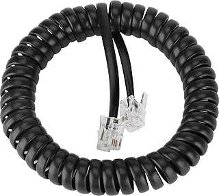 SAISN Telephone Coiled Cable Line Wire Flexible Phone Spring Curly Cord RJ9 Plug to RJ9 Plug Telephone Handset Landline Cable Cord (Black, 2m)