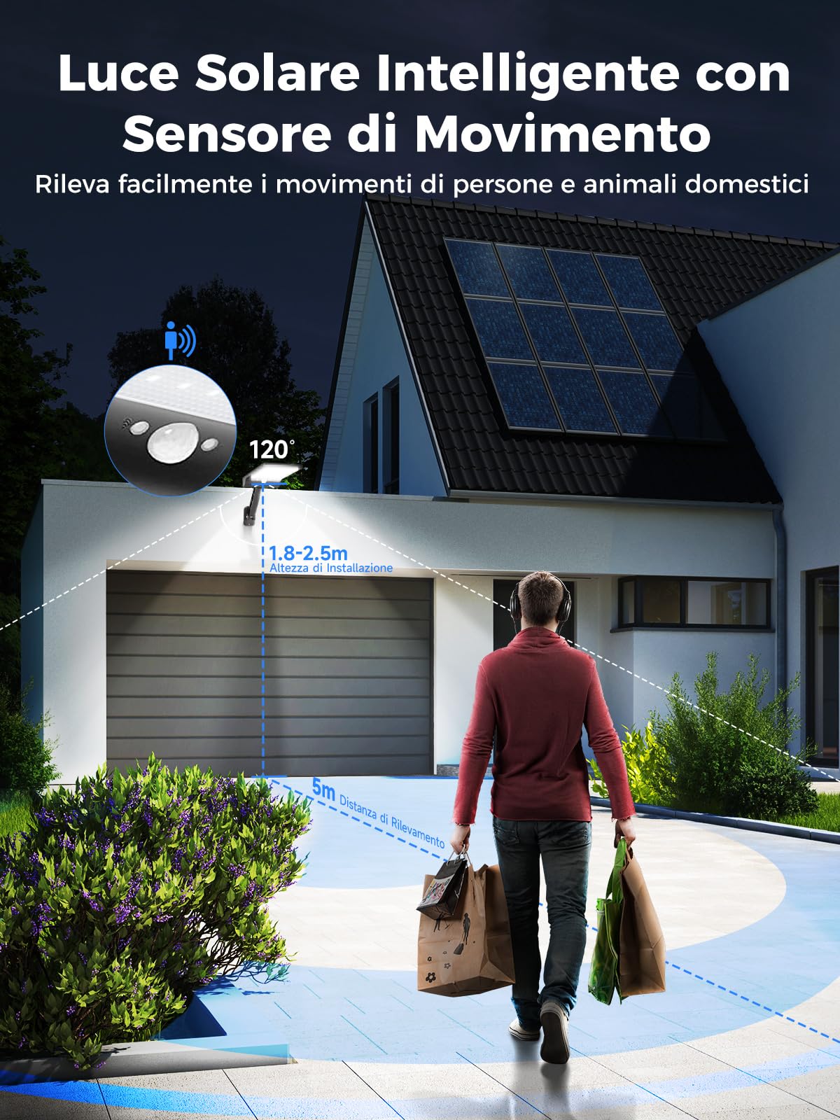 COLBOR Luce Solare LED Esterno, 56LED Lampada Solare da Esterno con Sensore di Movimento 3 Mode IP65 Impermeabile Faretto Solare Potenti con Telecomando (Nero), Luce-Led-Esterno-Solare-Faro