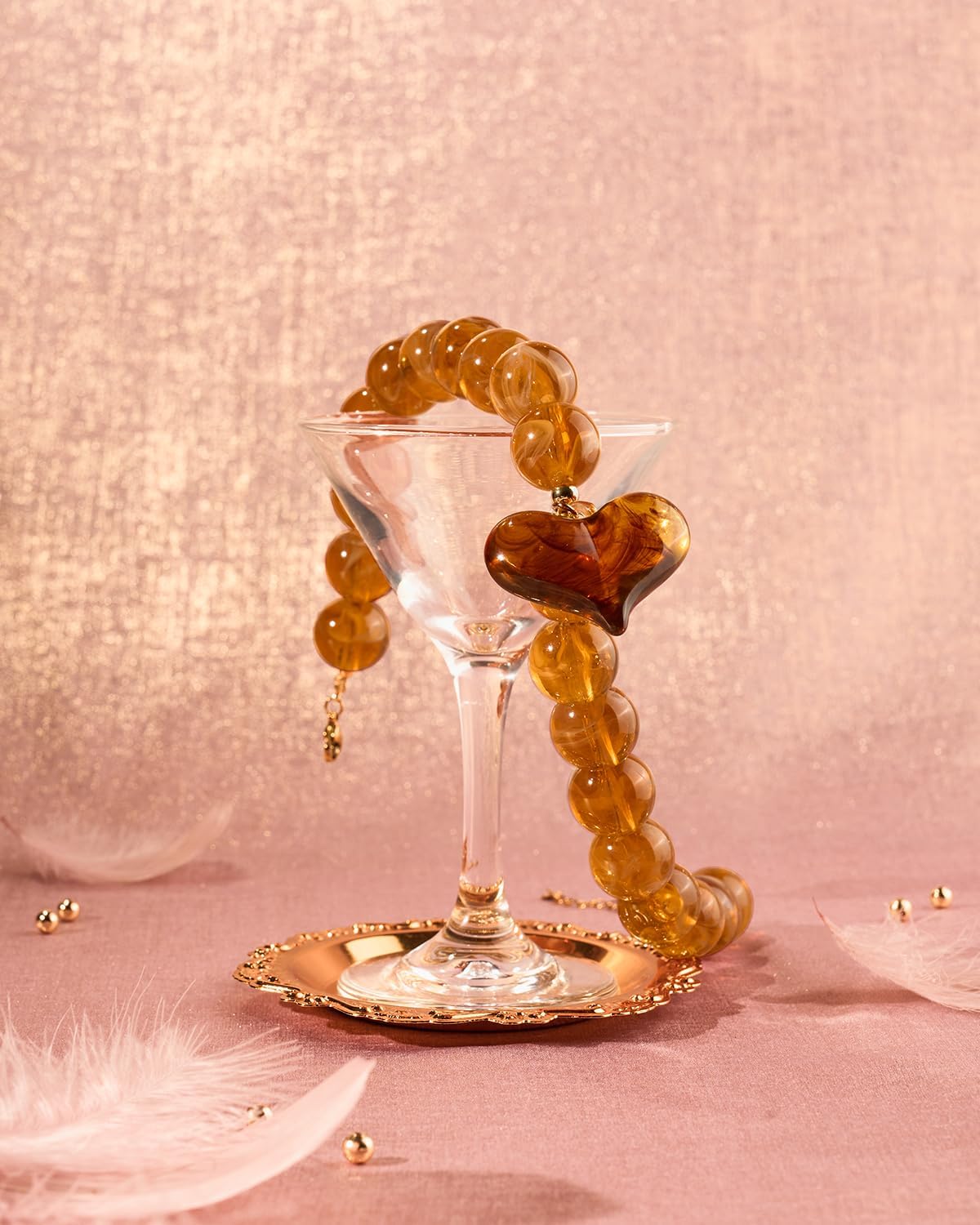 Chunky Resin Heart Necklace, Handmade Amber/Turquoise Beaded Statement Necklace for Women, Gifts for Women - Image 5