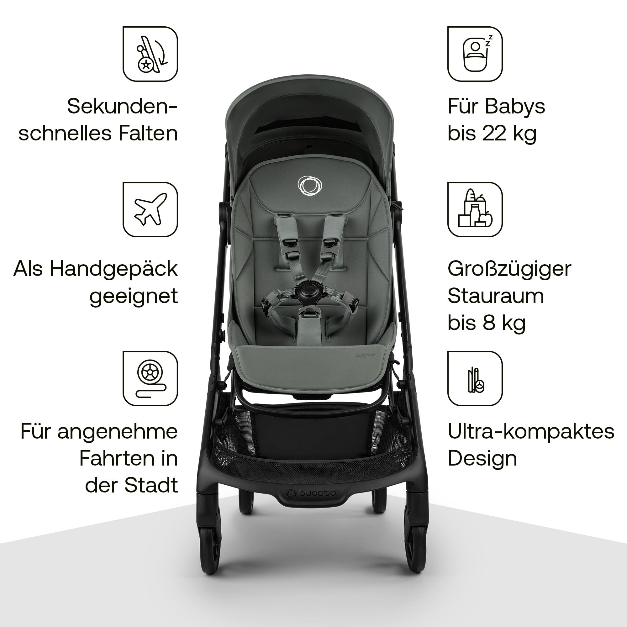 Bugaboo Butterfly 2 Reisebuggy faltbarer Reise-Kinderwagen Handgepäckgröße Liegefunktion Forest Green
