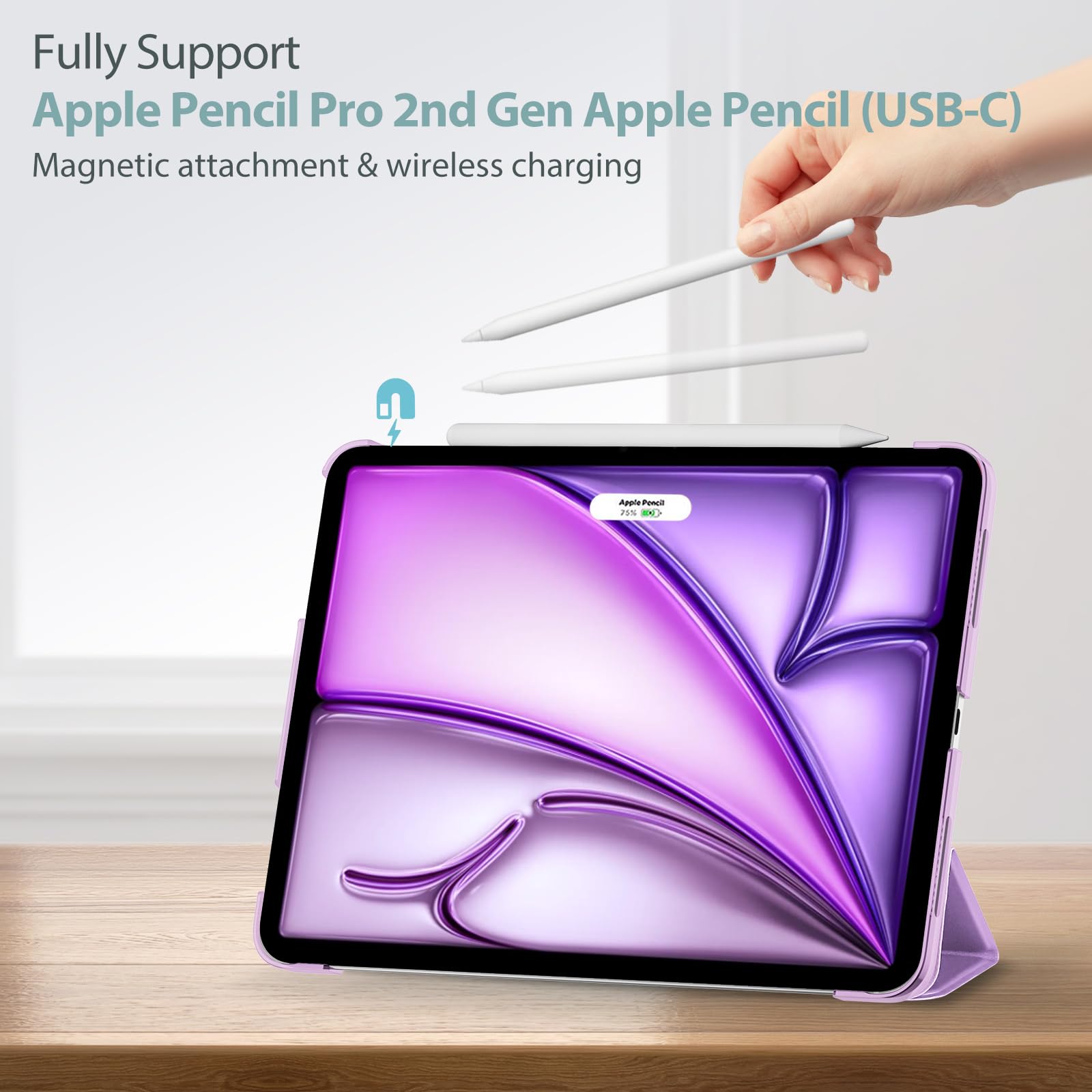 ProCase Cover iPad Air 11 Pollici M3/M2 2025/2024, Custodia iPad Air 5a 4a Gen (10,9 Pollici Modello 2022/2020), Supporta Ricarica di Pencil 2 Smart Cover Leggero Auto Svegliati/Sonno -Violetto