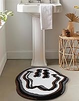 Vista 14 de Estmy Linda alfombra redonda hippie Funky de 3 pies para baño, dormitorio, cocina, antideslizante, lavable, cara feliz, blanco, negro, marrón