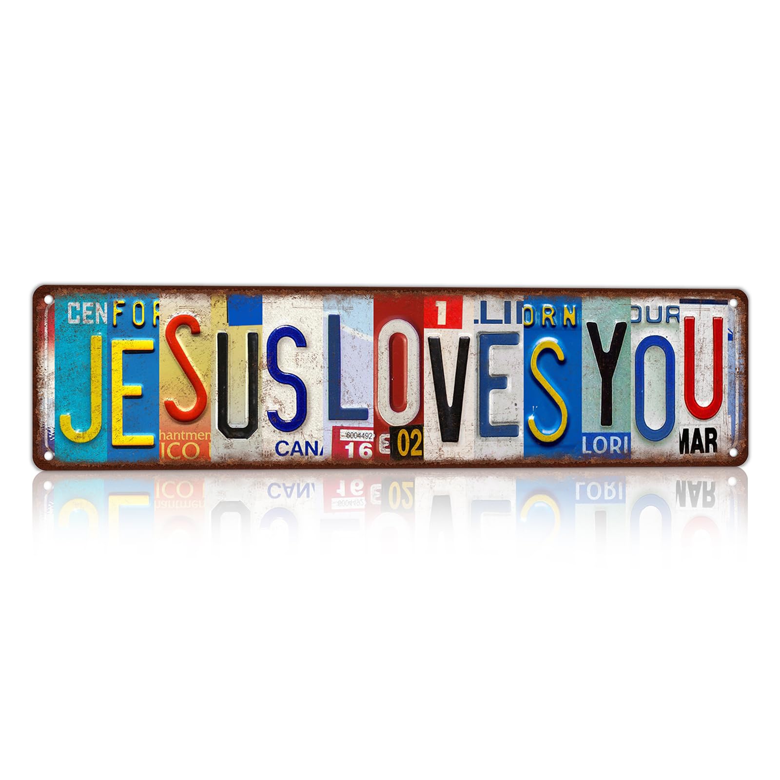 Vintage Jesus Loves You Street Sign Wall Decor Metal Tin Signs for Prayer Room Christian Church,16x4 Inch