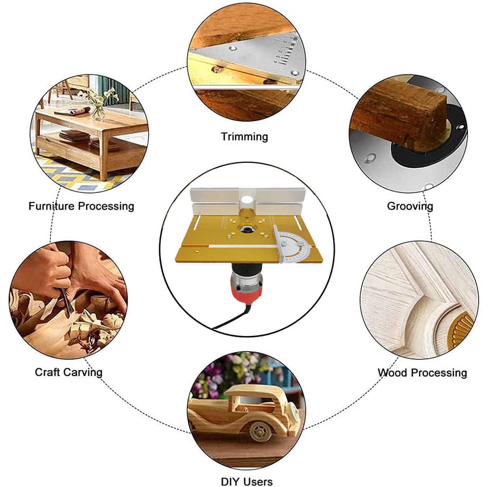 Aluminiowy Stół W Wstawianiu Stolika Płytowego,Maszyna Do Rzeźby Drewna,Wkładka Router Płytowa, Obróbka Drewna Narzędzie Wkładki Routetu Drewnianego,Golden-3pieces