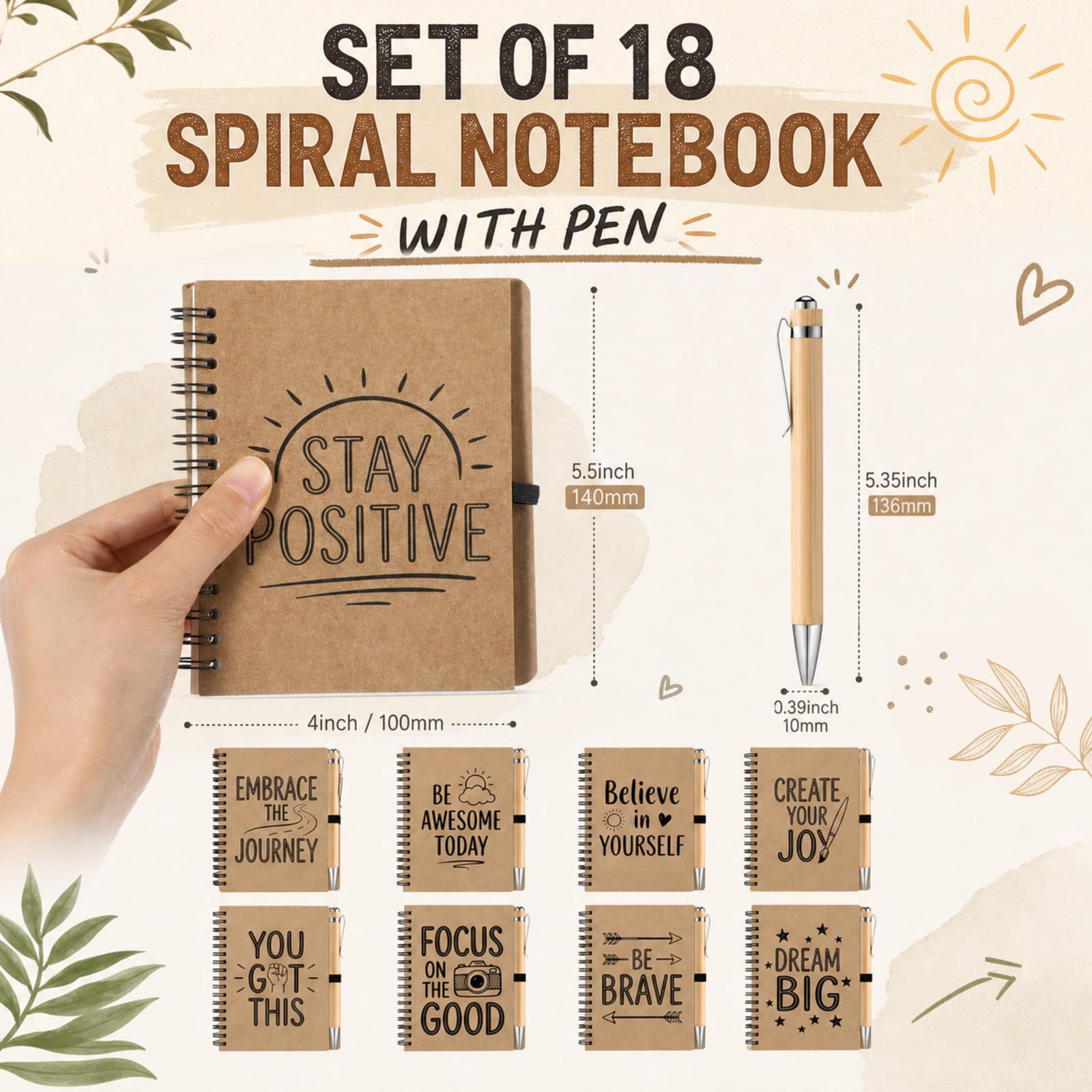 Set di 18 piccoli quaderni ispiratori a spirale con penne, 10 x 14 cm, diari motivazionali, apprezzamento motivazionale, regalo di ringraziamento per colleghi, insegnanti, studenti