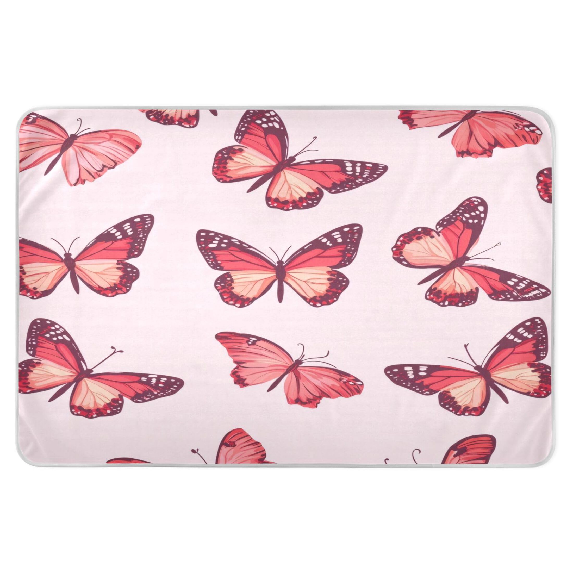 Takiito Pink Butterflies Bed Pad Reusable Bed Underpad Washable Waterproof Leak-Proof Quick Dry Incontinence Pee Pad for Toddlers Kids Adults Pets 34x52 in