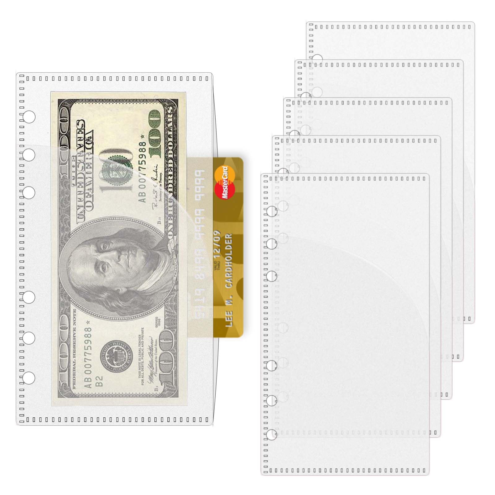 6pcs Frosted A6 Cash Envelopes Binder Dividers with Pockets Inserts Zipless No Tab Loose Leaf Bags for Budget 6 Ring Binder Bill Money Organizer Planner (6 A6 Frosted)