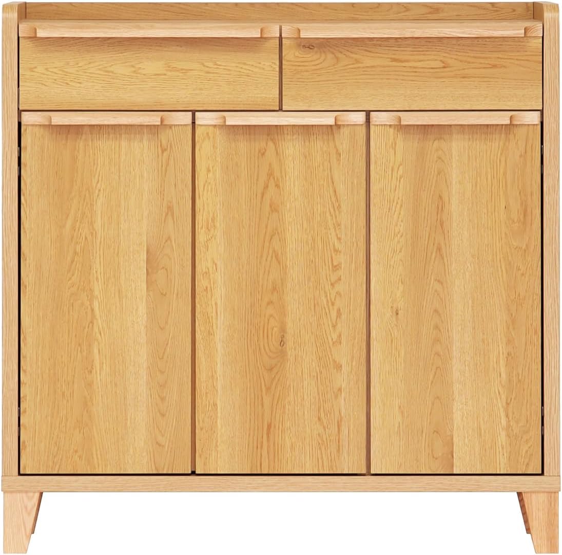 Sideboard, Slim Cabinet, Storage Shelf, Oak, Width 35.4 x Depth 12.4 x Height 31.1 inches (90 x 31.5 x 79 cm), 446453