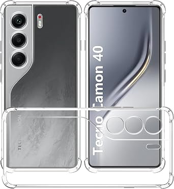 حافظة USTIYA لـ Tecno CAMON 40 غطاء حماية شفاف من مادة TPU بأربع زوايا من الدرجة العسكرية، قاعدة ناعمة شفافة