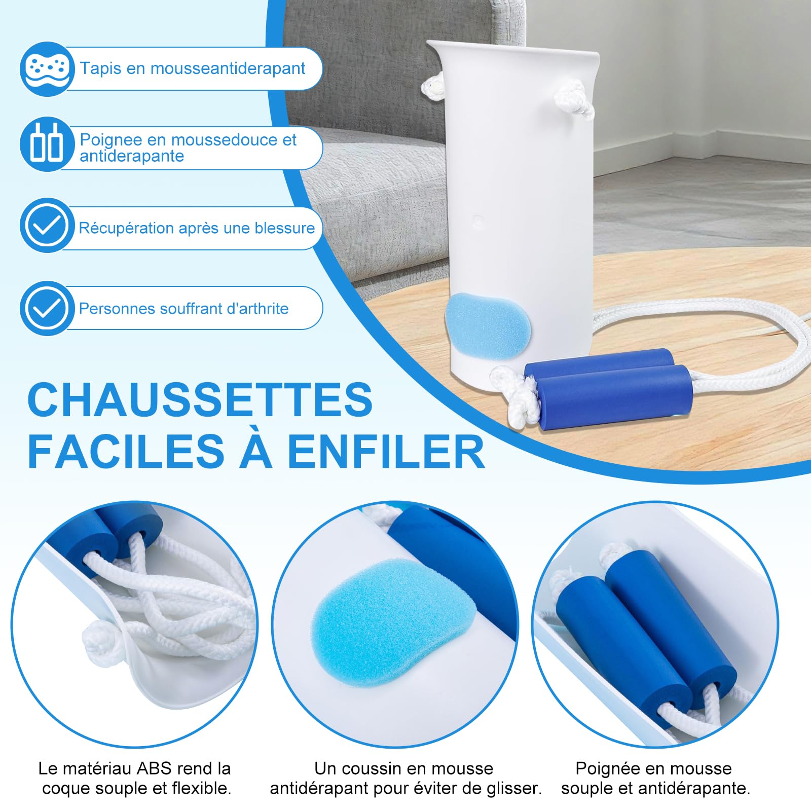 Enfile chaussette, Pour personnes âgées et handicapées, Adapté Post-Opération Coxale, Personnes Âgées, Femmes Enceintes & Personnes à Mobilité Réduite