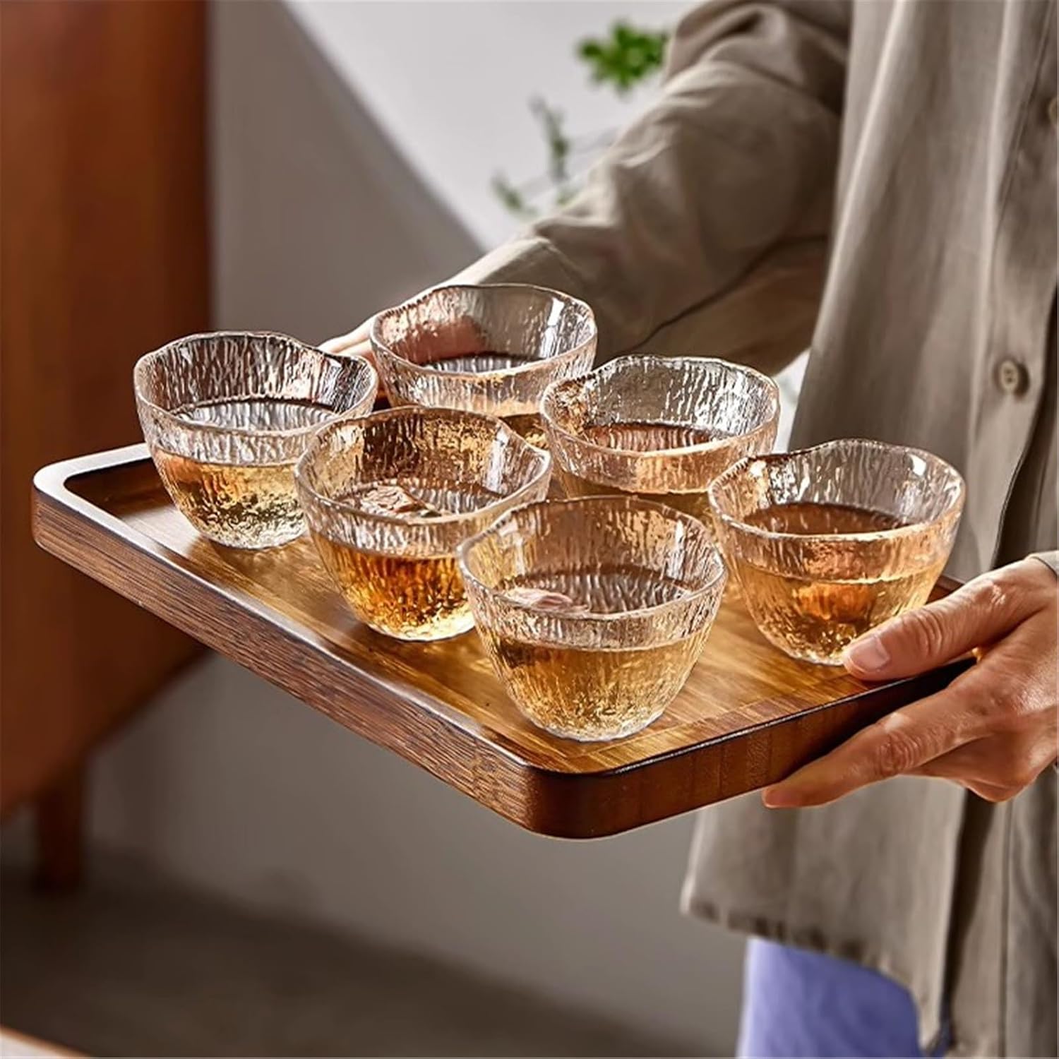Glass Cups Small Clear No Handle Teacups, Glacier Texture Thickened Tea Tasting Cup, 3 Sizes for Juice(Small)