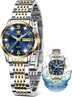 Luxury Ladies Watches,Women's Watch with Day and Date,Female Watch for Small Wrist,Gold Stainless Steel Watches for Women,Easy Read Ladies Wrist Watches Waterproof（Adjustable Strap