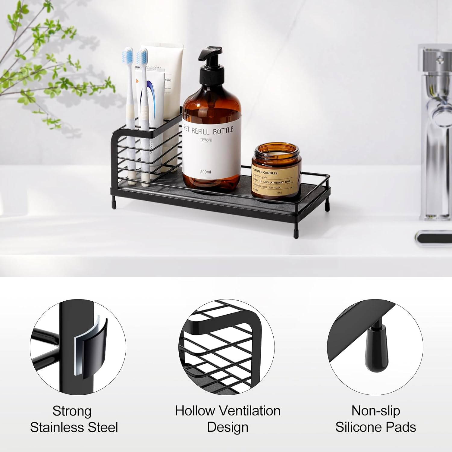 Toothbrush Holders, Bathroom Organizer Counter with Stone