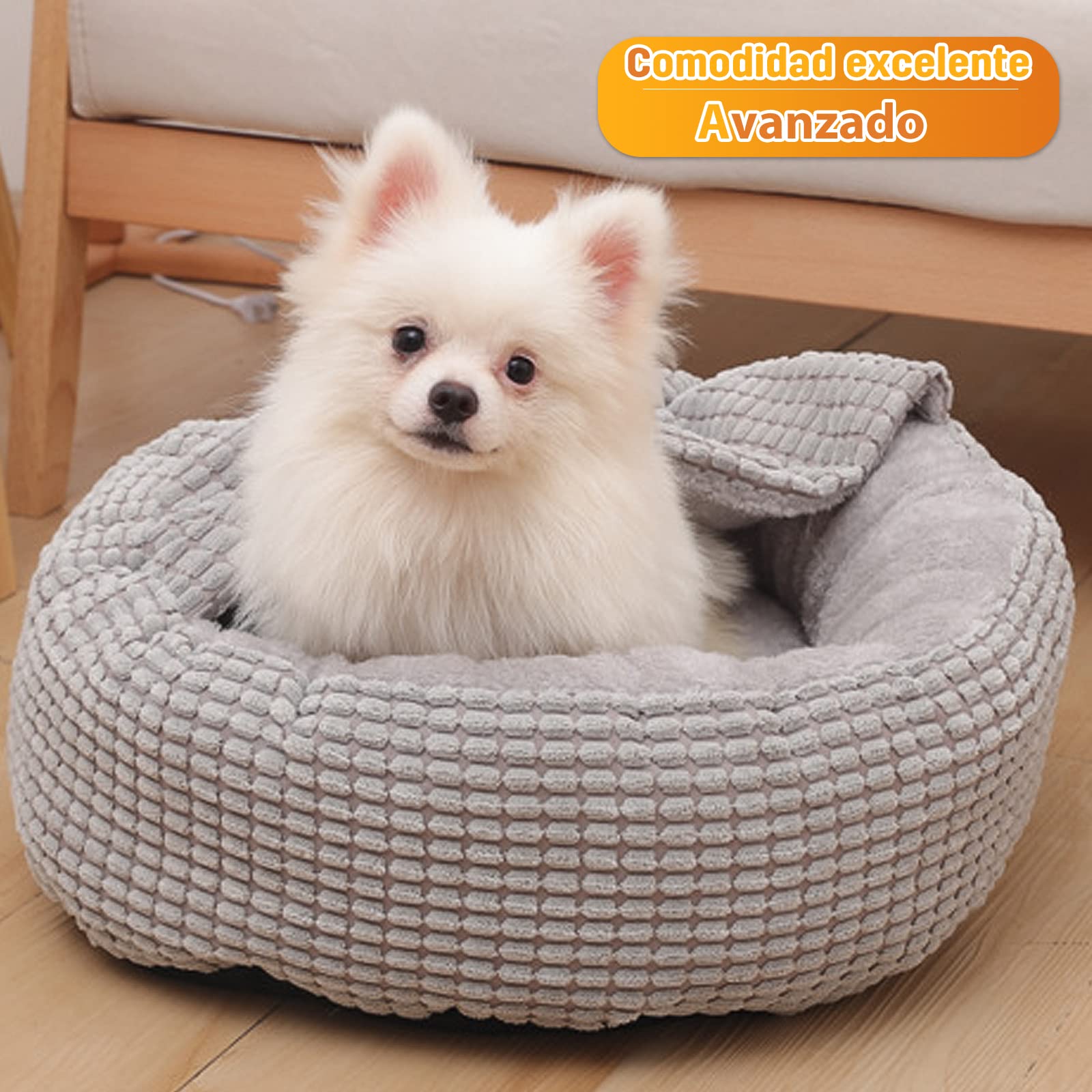 PETCUTE Cuccia Cane Interno,Taglia Piccola,Rotonda Soffice Lavabile Cuccia Gatto con Coperta,Antiscivolo,Cuccia per Gatti Rotonda in Peluche,Cuccia Gatto Cane Fino 12.5kg, Vello di mais-grigio, 50cm