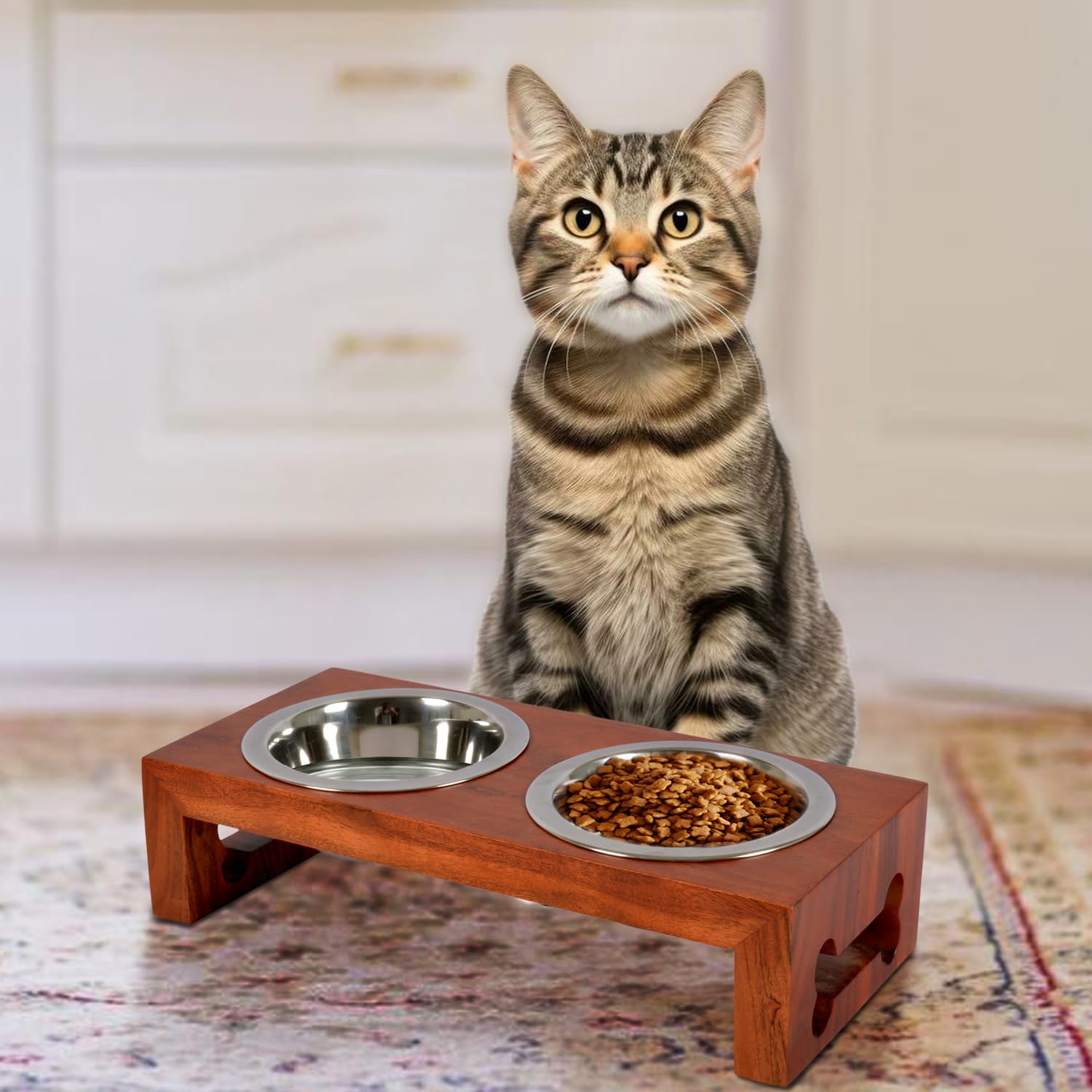 Pure Souls Maya Pet Feeder, Natural Acacia Wood Feeders Stand, Elevated Cat Bowls 250 ml, Food Water Diner, Durable Double Bowl Feeding Stands for Cats - Small (33 x 15 x 8 cm) (B0D3HSWYB2) Amazon Price History, Amazon Price Tracker