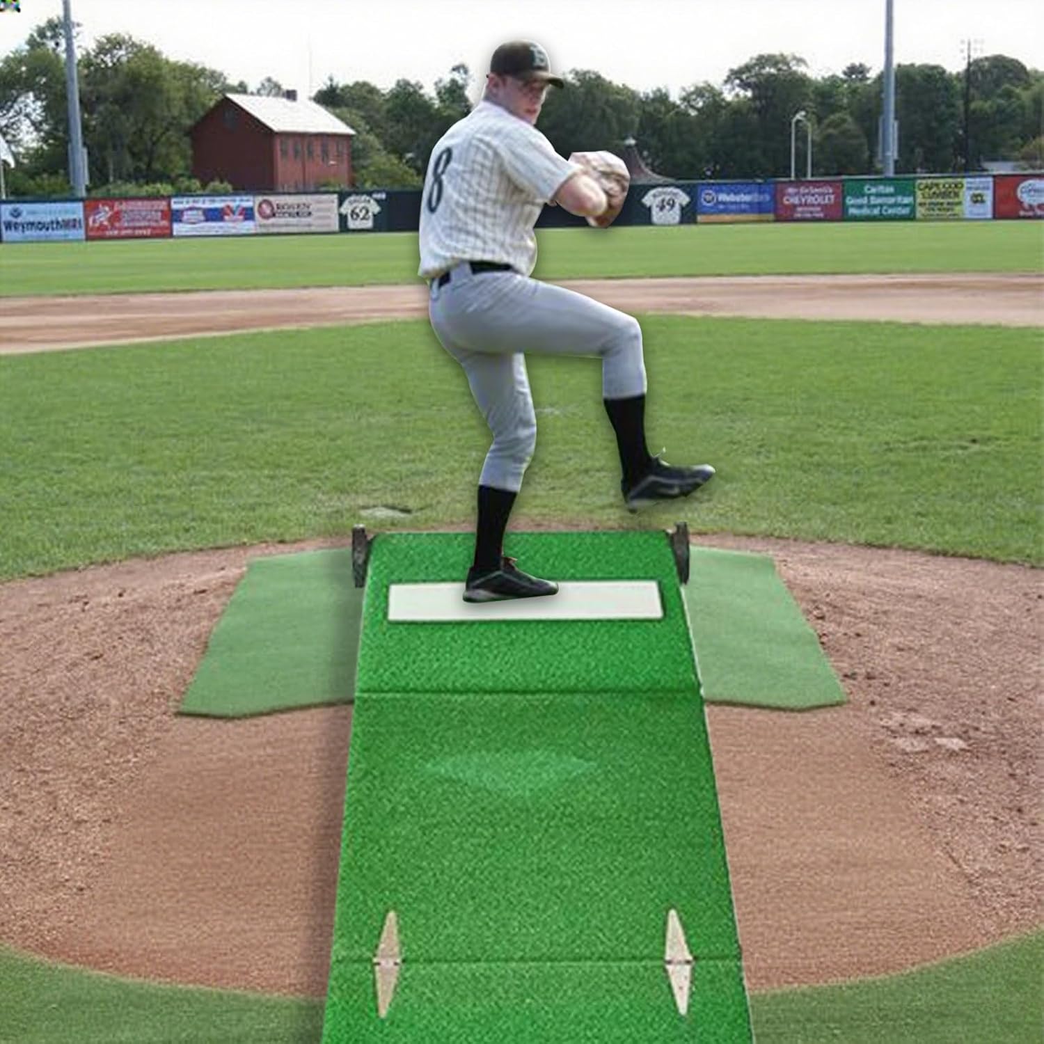 Portable Pitching Mound for Baseball 6" Foldable Pitchers Mounds with Pulley Pitchins Rubber and Antifade Turf for Baseball Softball Pitching Taining 86.6 x 27.6 x 6 Inch