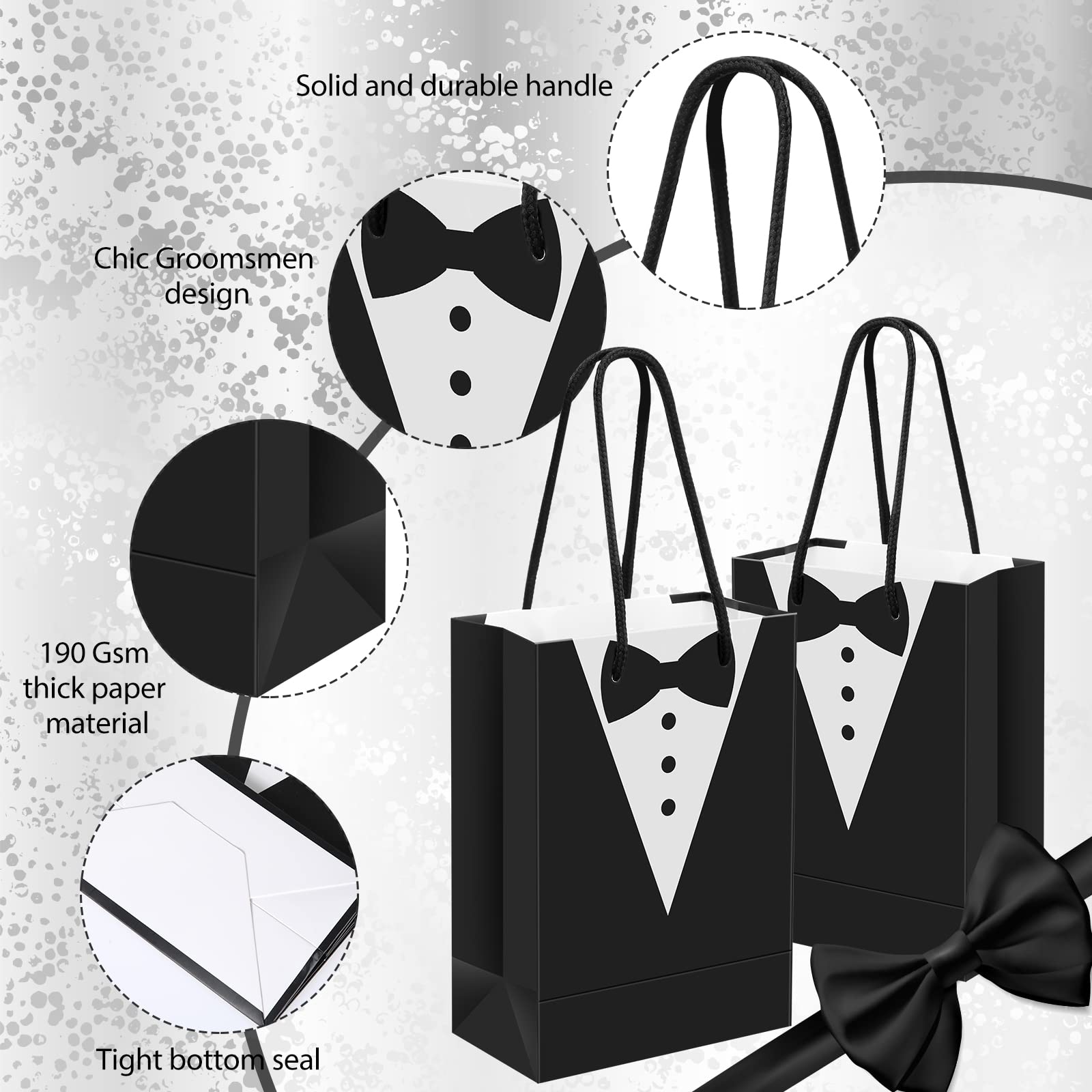 Yexiya 48 Pieces Groomsmen Gift Bags Tuxedo with Handle Groomsmen Paper Gift Bags for Wedding Party Favor Anniversary Supplies