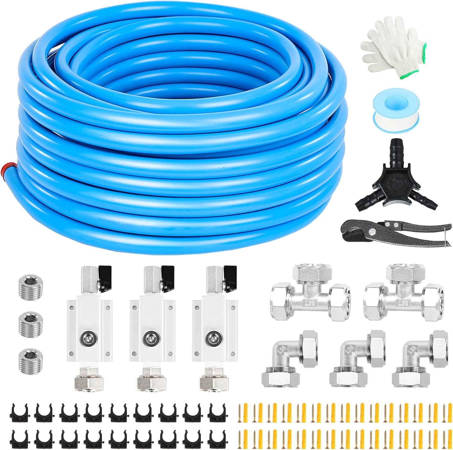 Compressed Air Line Kit 3/4” x200FT, Shop Air Line Kit, Shop Air Compressor, Air Line Kit, HDPE-Aluminum-HDPE Piping, Leak-Proof, for Air Compressor Fittings, Suitable for Shop, Factories (Blue)