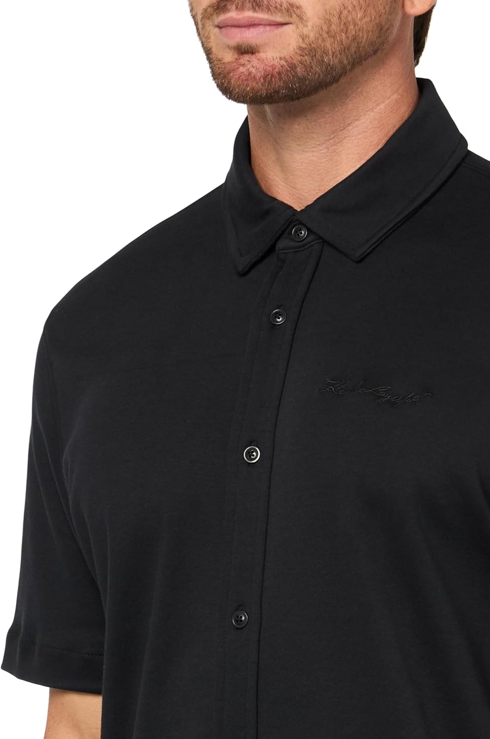 KARL LAGERFELD Paris Men's Button Front Collared Short Sleeve Woven Dress