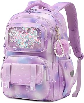 Sisipoet Sac à Dos Enfant Fille, Cartable Fille Primaire, Sac a Dos Galactique à Paillettes, Sacs à Dos Loisir Imperméable et respirant avec Pompon pour L'école et Les Loisirs : Amazon.fr: Mode