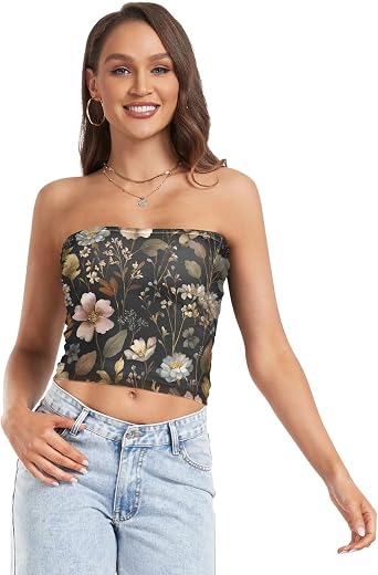 susiyo Women Tube Tops Wildflowers Dainty Flowers Sexy Strapless Tube Top Basic Sleeveless Bandeau Crop Tops