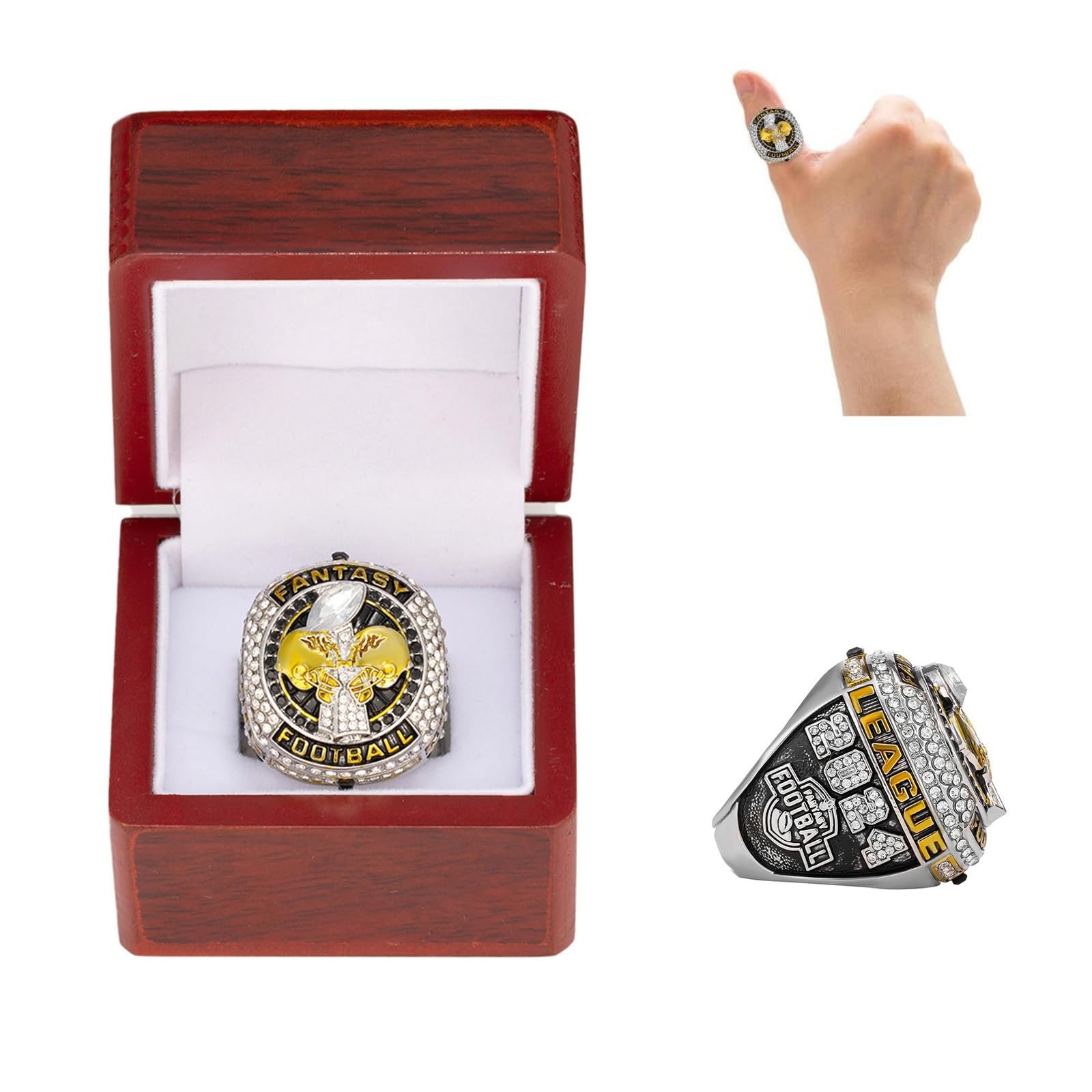 HYKJSHED Fantasy Football Championship Ring 2024 Fantasy Football Championship Ring FFL Champion Rings FFL Championship Trophy Souvenir Gifts for Fan Friends Ring Display Box