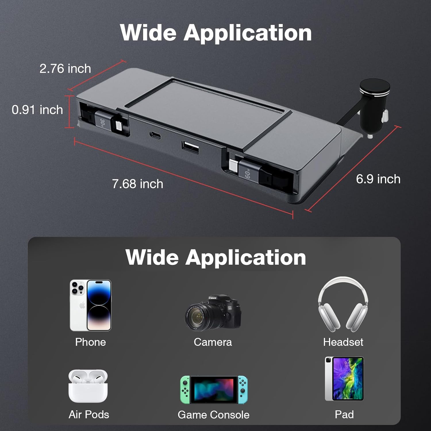 Retractable Center Console USB Hub for Tesla Model 3 Model Y 2021 2022 2023 2024, THELIFELICIOUS Interior Accessories Car Phone Charger, Fast Charging Docking Station