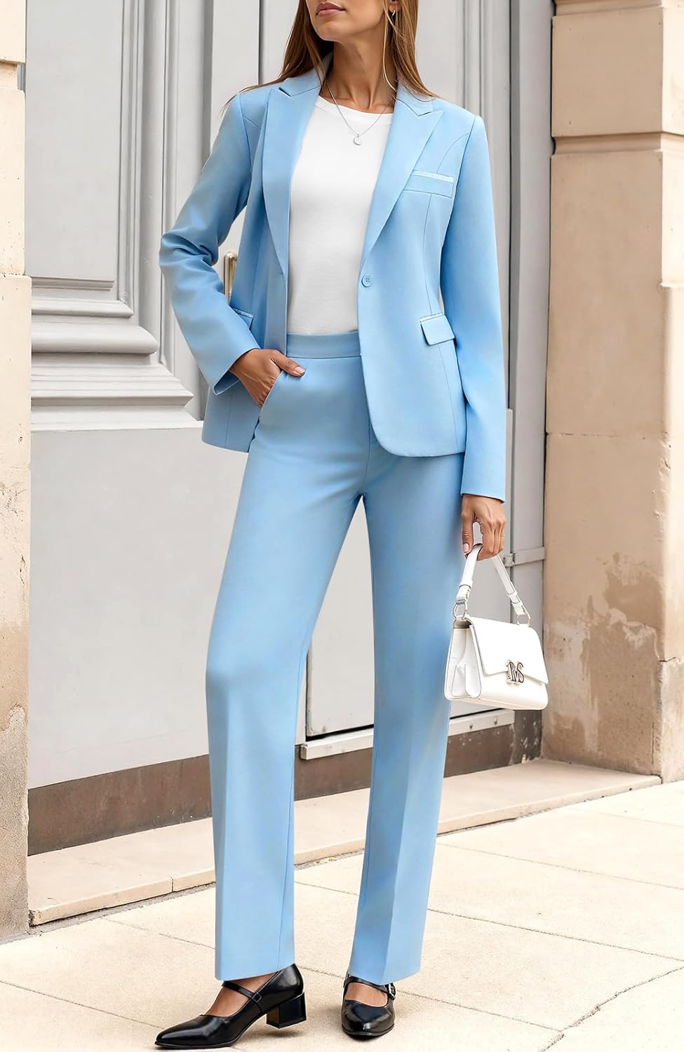 Women's 2 Piece Business Office Suit Lady Peaked Lapel Slim Fit One Button Blazer Jacket and Pants Set - Image 8