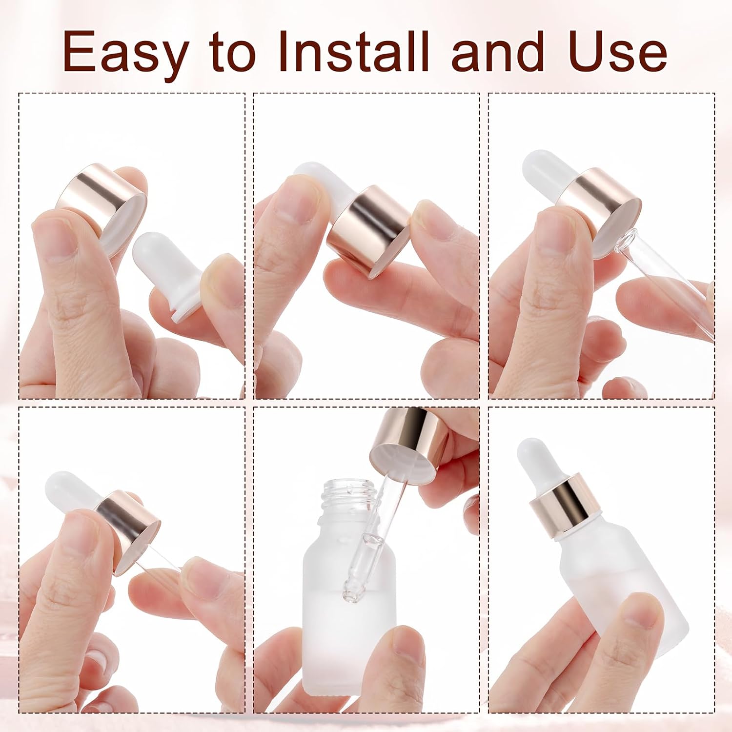 30 Pack 15ml Frosted Glass Sample Dropper Bottles, Rose Golden Caps image 5