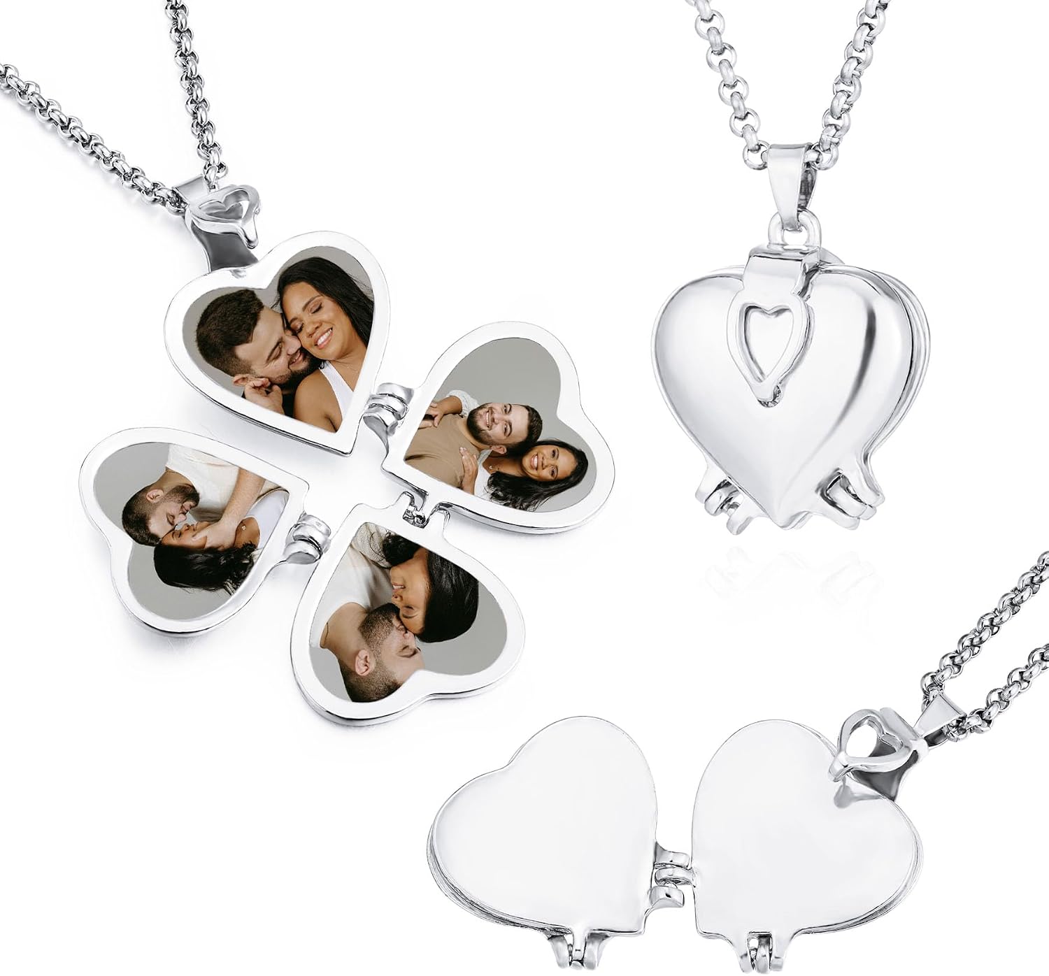 MeMeDIY Personalized Heart Locket Necklace That Holds 4 Photos Custom Photo Pendant Necklace for Women/Mom Expanding Gold Plated Vintage Locket