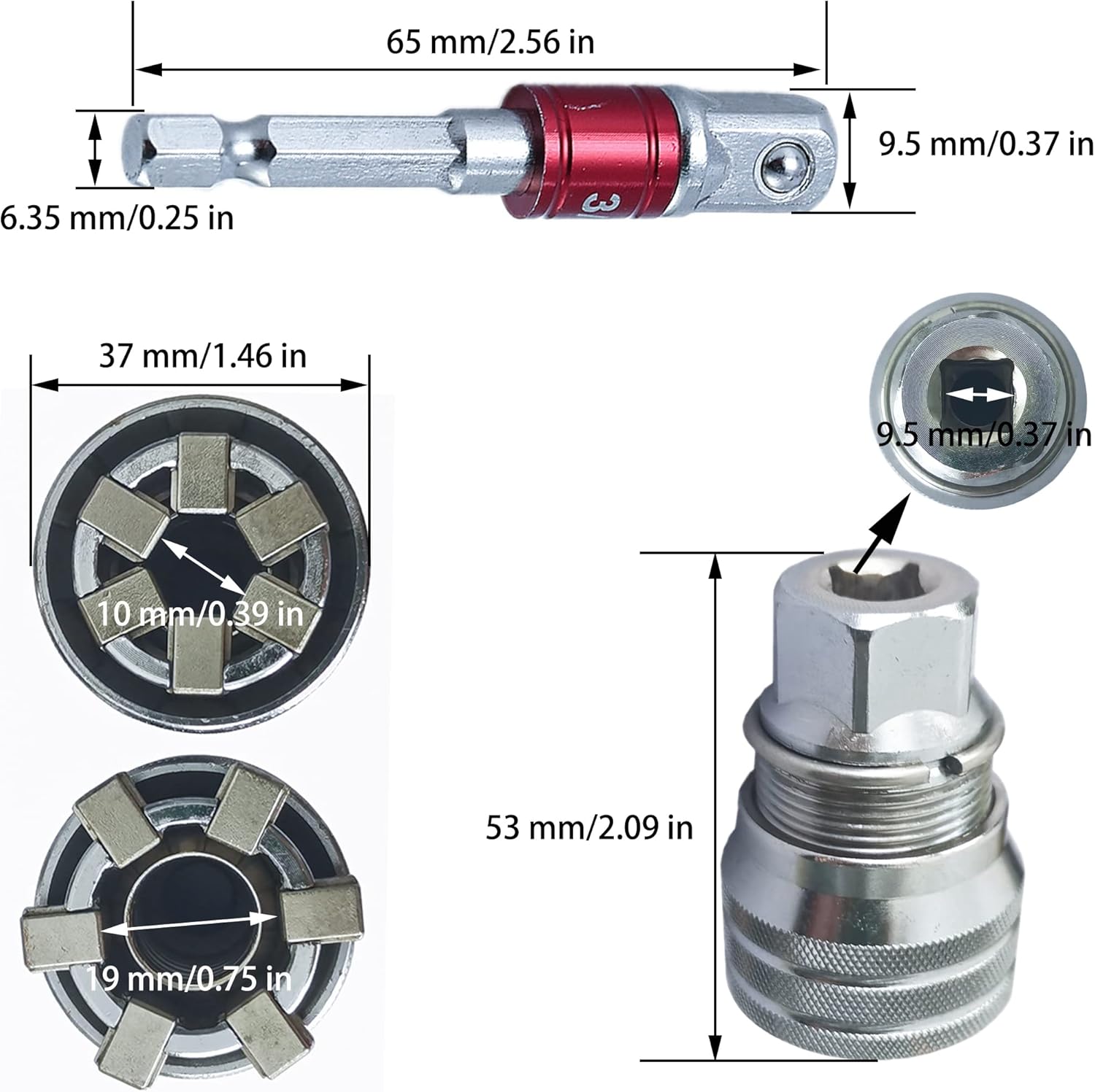 KEWAYO Universal Socket, Super Socket Fits for Standard 10 to 19mm, Metric 3/8 to 3/4in, Tool Gifts for Men/Dad/Father/Husband, Christmas Fathers Gift